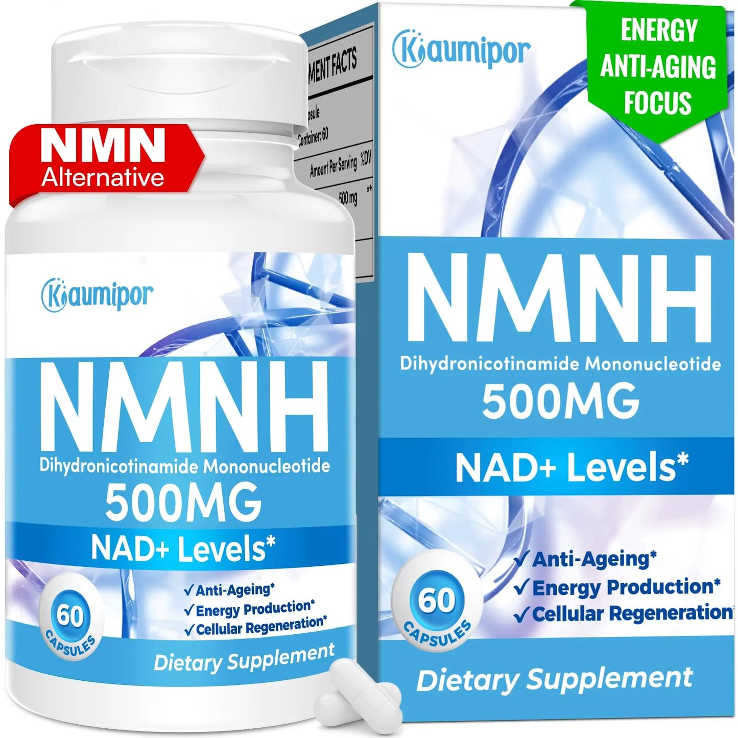 Kaumipor NMNH (Dihydronicotinamide Mononucleotide) NMN Alternative Supplement, 500 mg Per Serving NAD Supplement to Boost NAD+ Levels, for Anti Aging, Energy, Immunity, Focus, 60 Vegan Capsules KaumiporBuy Supplements Australia
