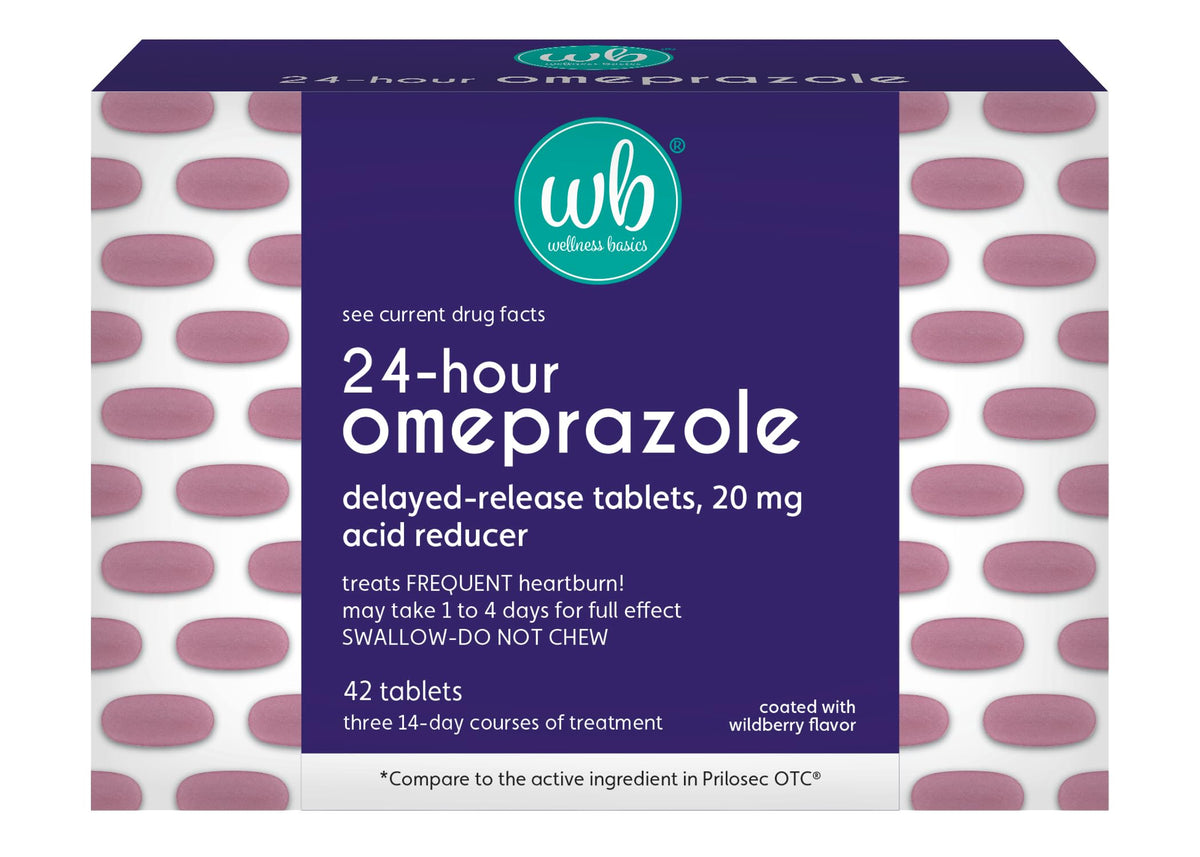 Wellness Basics Omeprazole 20mg Delayed Release | Acid Reducer | 42 Count | Tablet | Treats Frequent Heartburn (Wildberry) Wellness Basics buy supplements Au