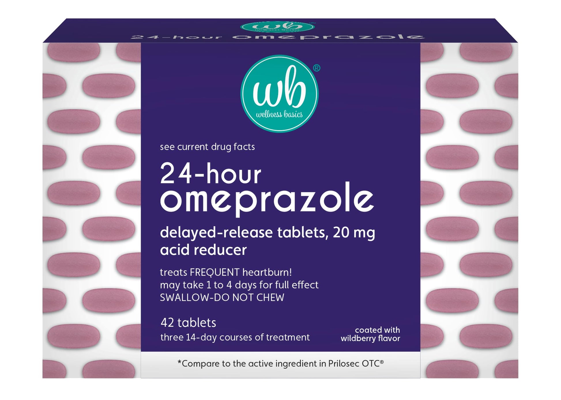 Wellness Basics Omeprazole 20mg Delayed Release | Acid Reducer | 42 Count | Tablet | Treats Frequent Heartburn (Wildberry) Wellness Basics buy supplements Au