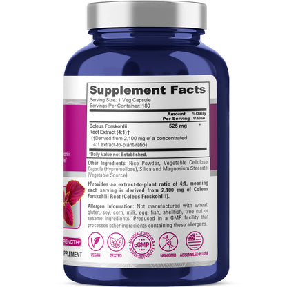 NusaPure Forskohlii 4:1 Extract, 525 mg Equivalent to 21,00 mgper Veggie Caps - 180 Capsules (Non-GMO, Vegan & Gluten Free) NusaPureBuy Supplements Australia