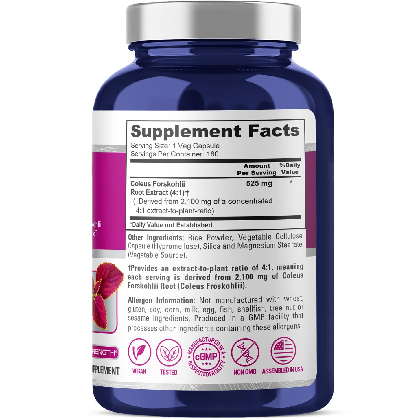 NusaPure Forskohlii 4:1 Extract, 525 mg Equivalent to 21,00 mgper Veggie Caps - 180 Capsules (Non-GMO, Vegan & Gluten Free) NusaPureBuy Supplements Australia