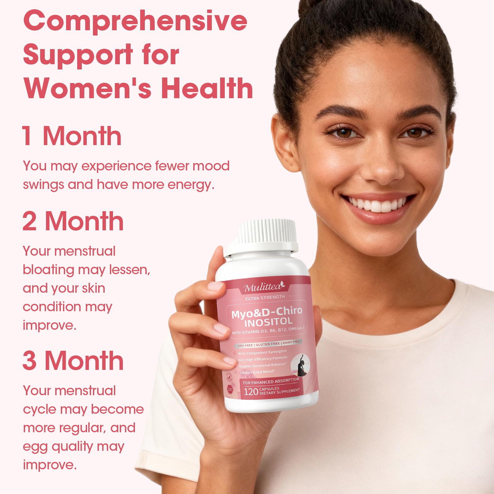 Mulittea Myo-Inositol & D-Chiro Supplement for Women - 14-in-1 Liposomal Inositol with Folic Acid,Omega-3 & Multivitamin for Hormone Balance,Support Ovarian,Skin & Mood- 40:1 Vegan 120 Capsules MulitteaBuy Supplements Australia