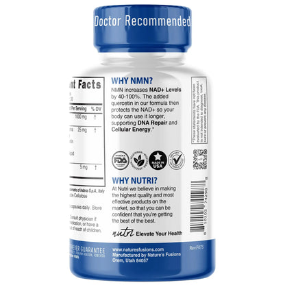 NMN Supplement 1000mg NAD Supplement - Nutri Ultra High Absorption Stabilized NMN Nicotinamide Mononucleotide, 40% More NAD+ with Quercetin Phytosome & Black Pepper - mnm supplement (60 Capsules) Nature's FusionsBuy Supplements Australia