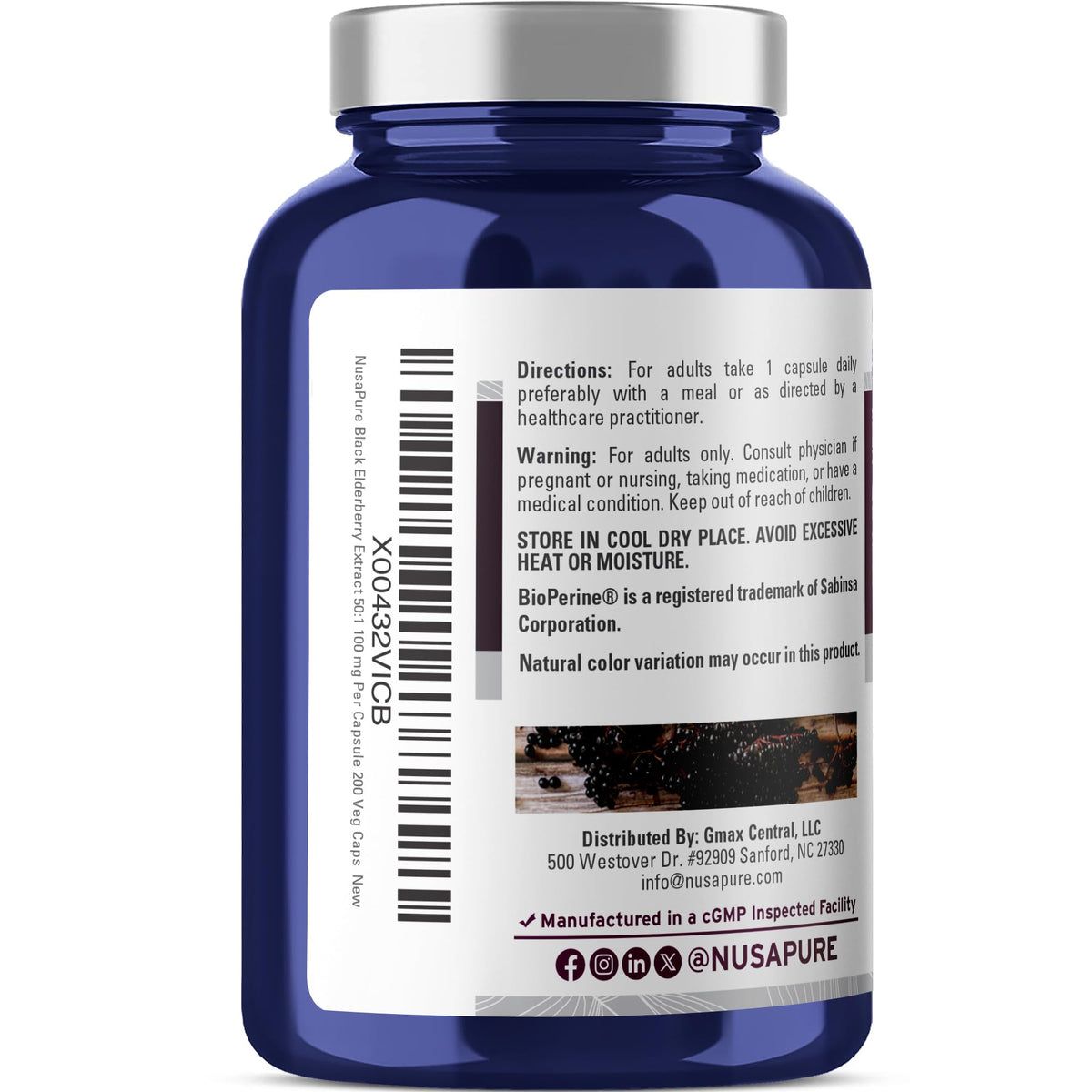 NusaPure Black Elderberry 50:1 Extract, 100 mg Equivalent to 5,000mg per Veggie Capsules, 200 Count (Vegan, Non-GMO, Bioperine) Dietary Supplement NusaPureBuy Supplements Australia