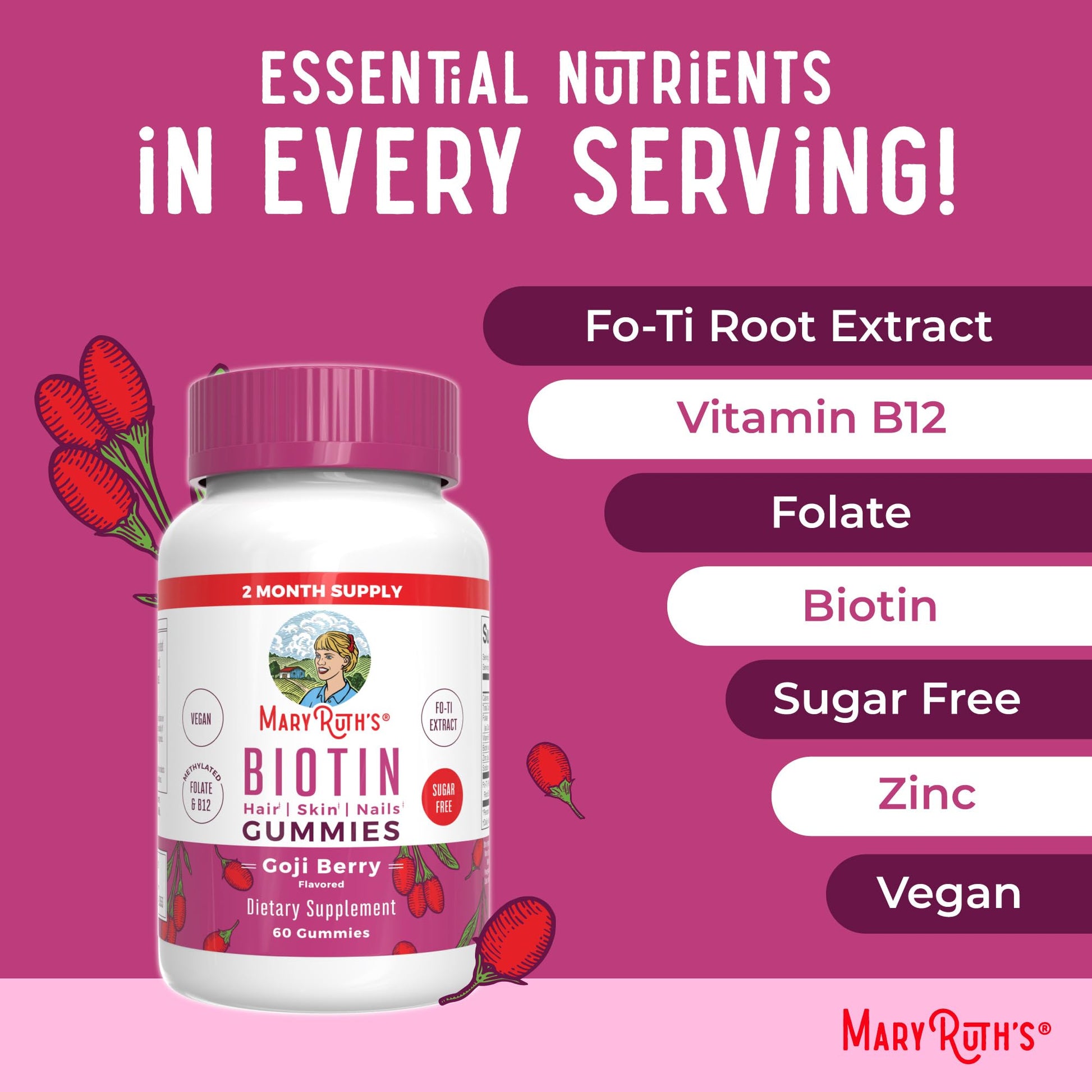 MaryRuth Organics Biotin Gummies | Sugar Free | Vegan | Non-GMO | 2,500 mcg Biotin Supplement | Hair Skin and Nails Vitamins | Hair Growth Vitamins | Hair Growth Supplement | 60 Count MARYRUTH'SBuy Supplements Australia