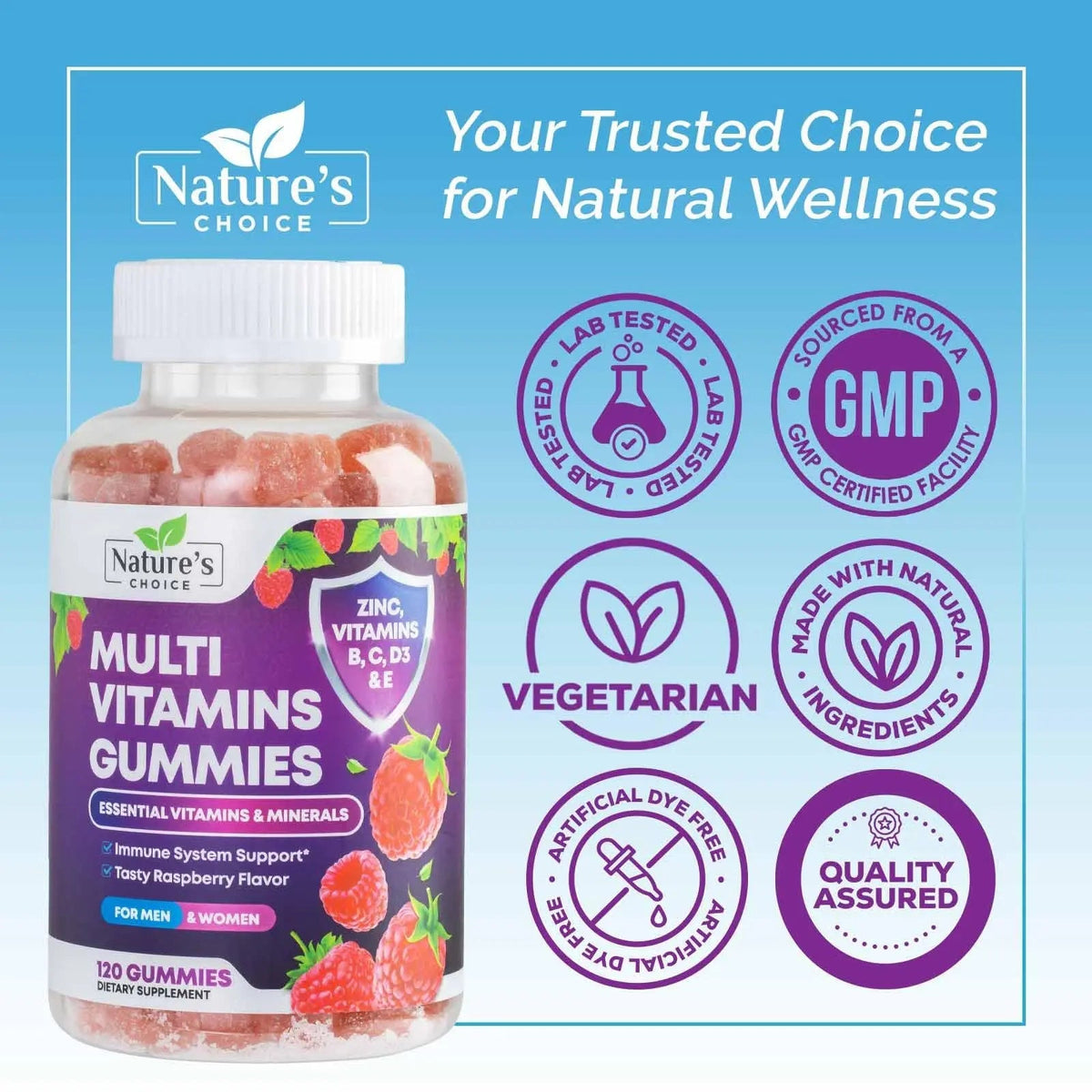 Multivitamin Gummies for Adults - Complete Adult Multivitamins Gummy with Essential Vitamins A, C, D, E, & High Potency B12 for Women & Men Nature's ChoiceBuy Supplements Australia
