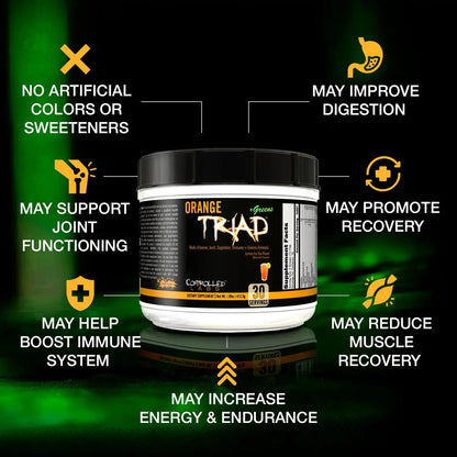CONTROLLED LABS Orange Triad Plus Greens for Men and Women, 30 Servings Iron Free Sports Supplement for Overall Health CONTROLLED LABS