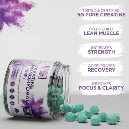 Creatine Monohydrate Gummies - Vegan, Sugar-Free, Gluten-Free - Boosts Muscle Recovery, Strength & Lean Muscle Growth - Brain Health Support - for Men & Women - Blueberry Flavor - 120 Gummies CLIMAX NUTRITIONBuy Supplements Australia