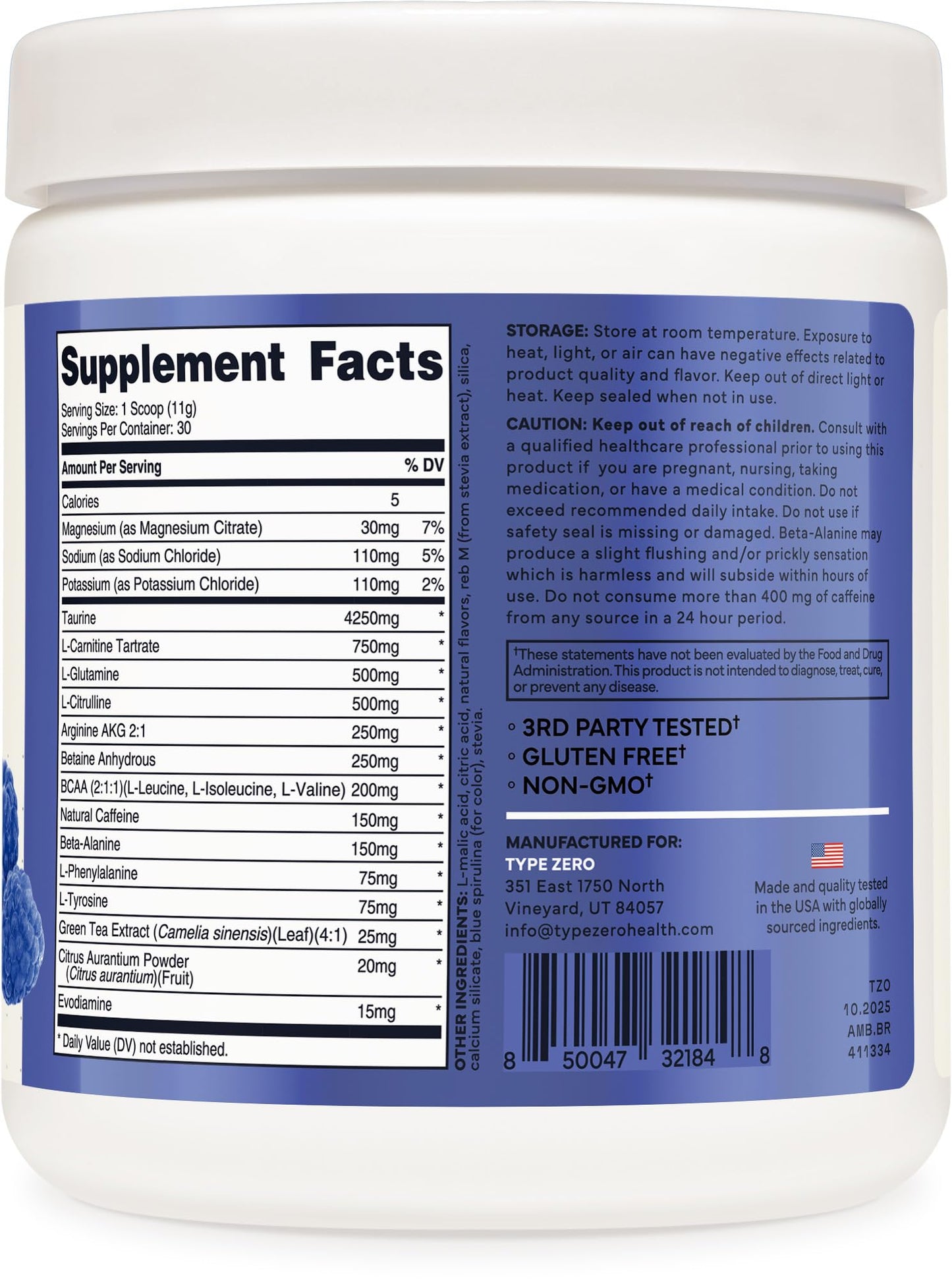 Type Zero Amino Burn - Vegan BCAA + Clean Pre Workout Powder with Arginine AKG, L-Citrulline & Beta Alanine - Amino Acid Clean Energy, Endurance & Hydration Supplement - Blue Raspberry, 30 Servings Type ZeroBuy Supplements Australia