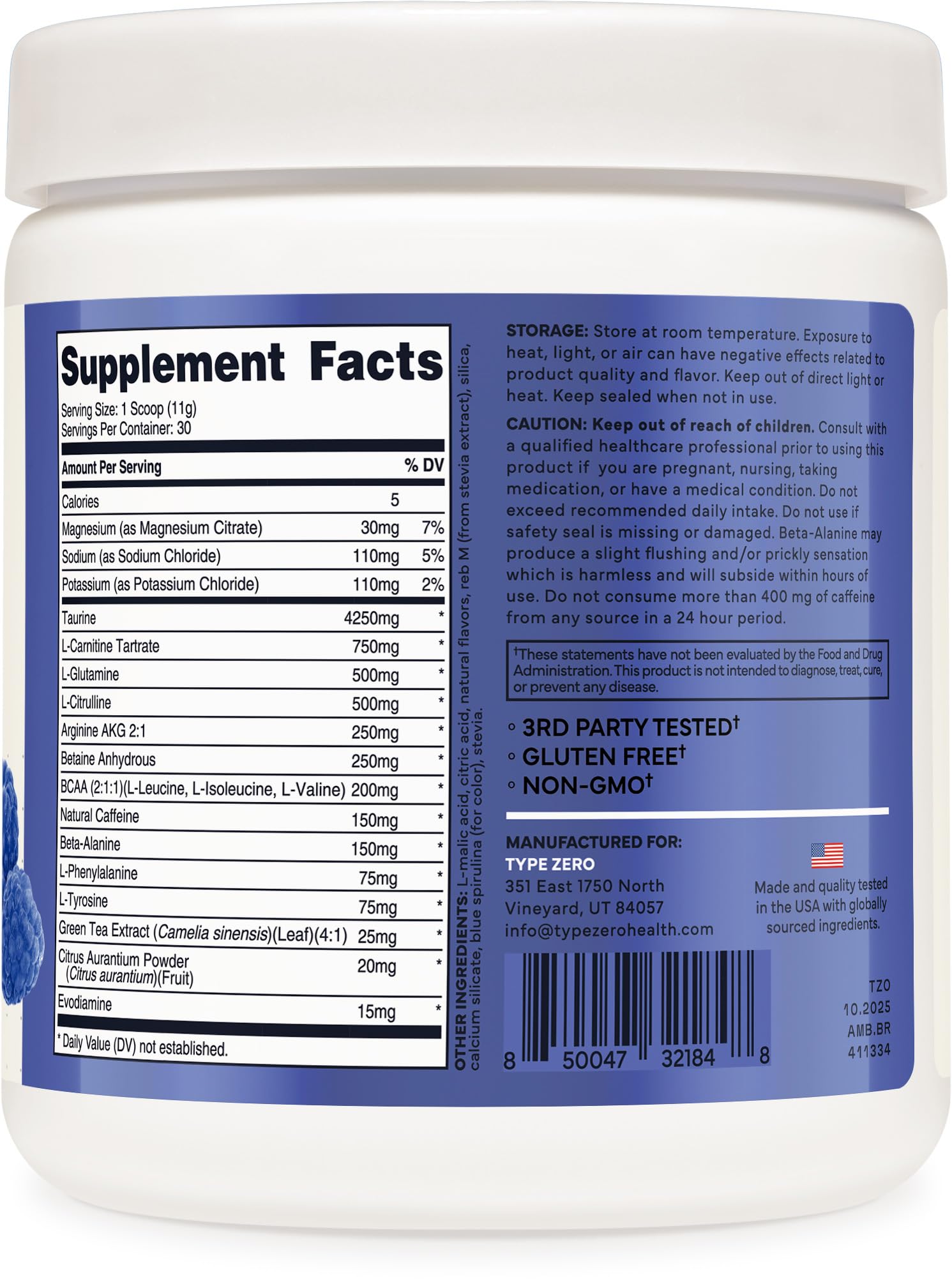 Type Zero Amino Burn - Vegan BCAA + Clean Pre Workout Powder with Arginine AKG, L-Citrulline & Beta Alanine - Amino Acid Clean Energy, Endurance & Hydration Supplement - Blue Raspberry, 30 Servings Type ZeroBuy Supplements Australia