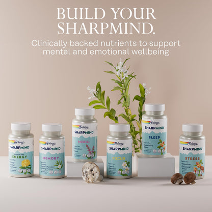 SOLARAY SharpMind Focus, Mental Alertness Nootropic Supplement for Healthy Brain Fog, Cognizin Citicoline, Lions Mane Mushroom, Bacopa Monnieri, 60 Day Money Guarantee, 60 Serv 60 Veg Caps SOLARAYBuy Supplements Australia