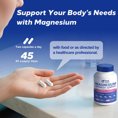 Magnesium Complex Capsule 5 in 1 Magnesium Supplement from Magnesium Glycinate, Citrate, Malate, L-Threonate & Vitamin B6, High Absorption Magnesium Supplement, Non-GMO, Vegan Sound Health PlusBuy Supplements Australia