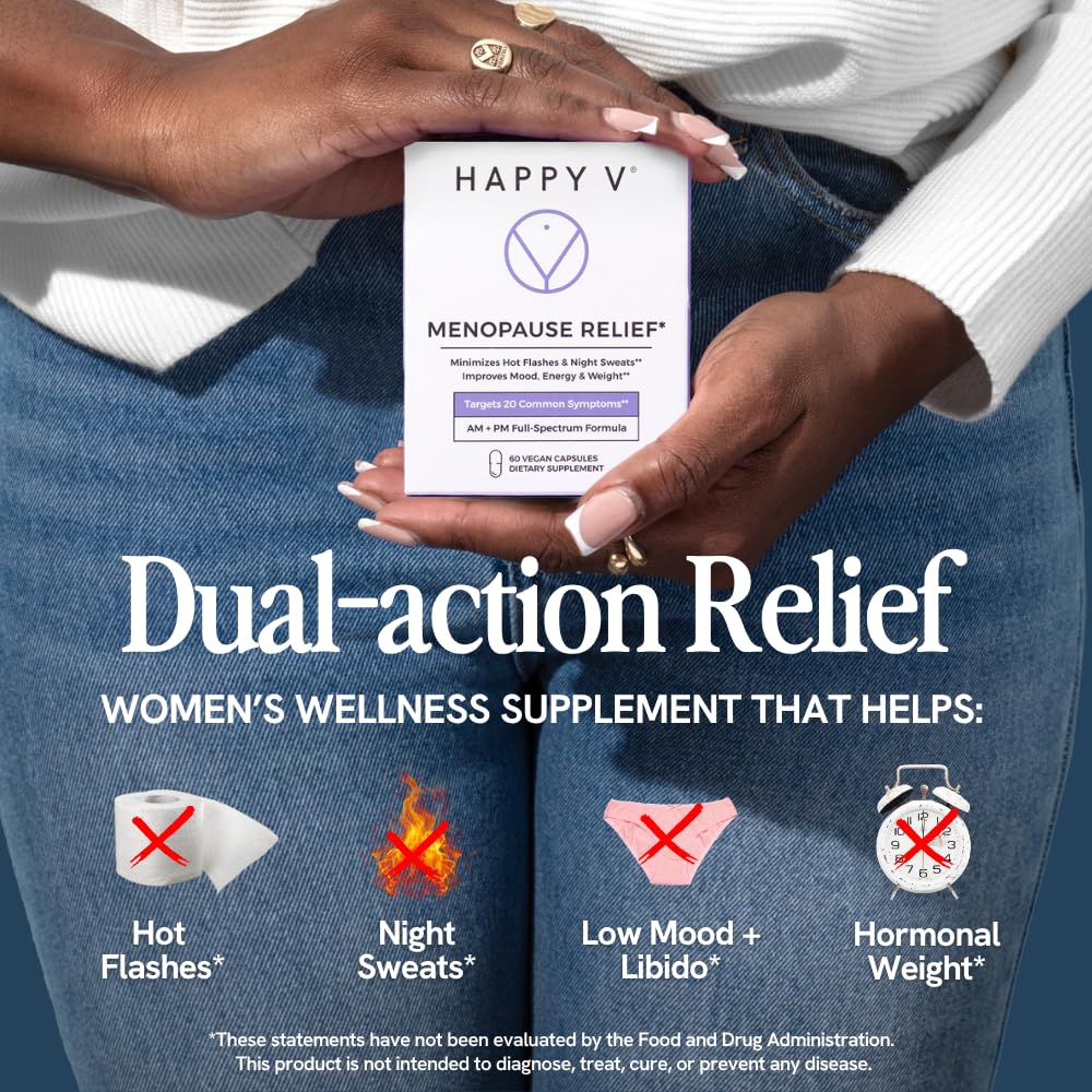 Happy V Menopause Relief Supplement for Women – Hormone Balance, Hot Flash & Night Sweat Support, Mood & Energy Booster, Vaginal Wellness, Perimenopause & Postmenopause Support – 60 Vegan Capsules Happy VBuy Supplements Australia