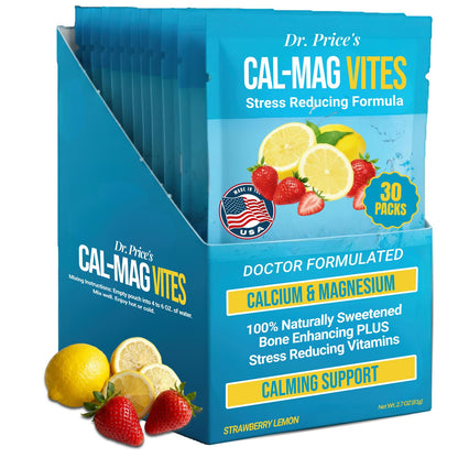 Dr. Price’s Cal-Mag Vites – Strawberry Lemon, 30 Packs | Calcium Magnesium Powder Packets + Vitamin D3, K & Boron | Calming Bone & Muscle Support for Kids & Adults | Doctor-Formulated, Made in USA Dr. Price's VitaminsBuy Supplements Australia