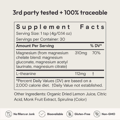 Moon Juice Magnesi-Om Magnesium Powder Supplement - Chelated Magnesium Complex + L-Theanine Blend for Rest, Relaxation & Regularity - Vegan, Non-GMO & No Sugar, Blue Lemon, 4.2 oz, 30 Servings Moon JuiceBuy Supplements Australia
