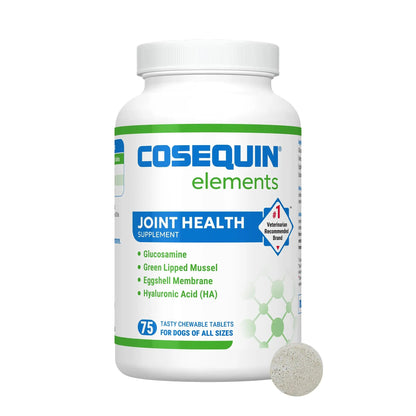 Nutramax Cosequin Elements Dog Joint Health Supplement with Glucosamine, Green Lipped Mussel, Omega-3s, Eggshell Membrane, Hyaluronic Acid, & Postbiotics, 75 Tasty Chewable Tablets for Dogs Nutramax LaboratoriesBuy Supplements Australia