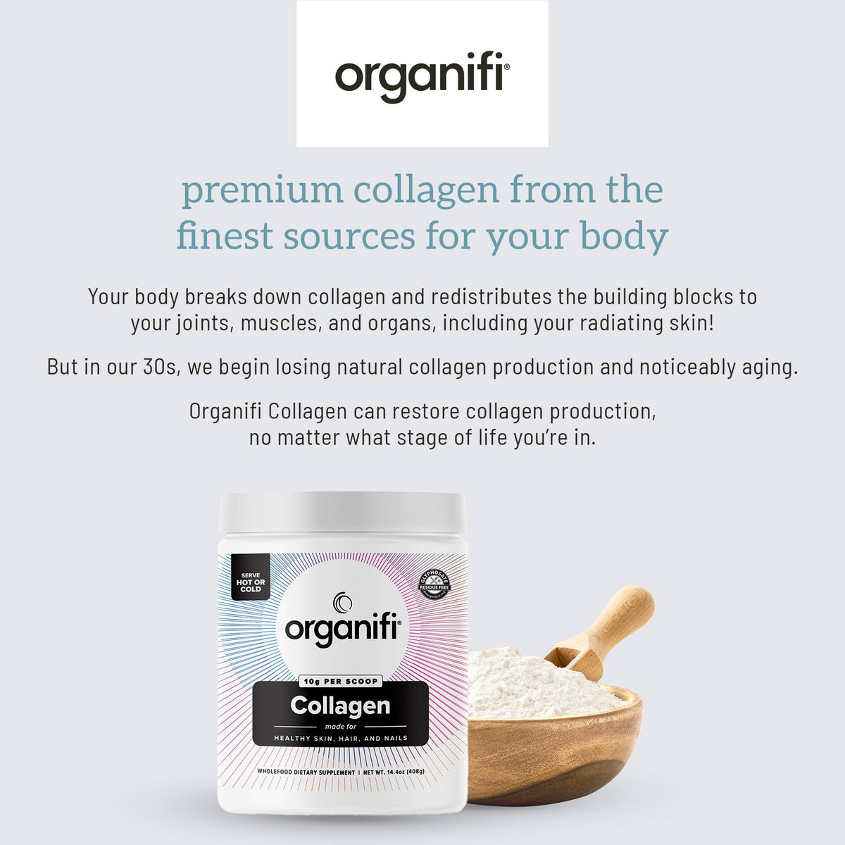 Organifi Unflavored Collagen Powder - Supports Stronger Skin, Nail, and Hair, 40 Servings OrganifiBuy Supplements Australia