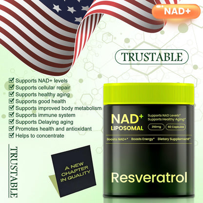 Lyndops NAD Supplement, Liposomal Nicotinamide Riboside Resveratrol 250mg, NMN Alternative, High Purity NAD Supplement for Women & Men, Anti-Aging, Cellular Energy, Mental Focus - 60 Capsules LyndopsBuy Supplements Australia