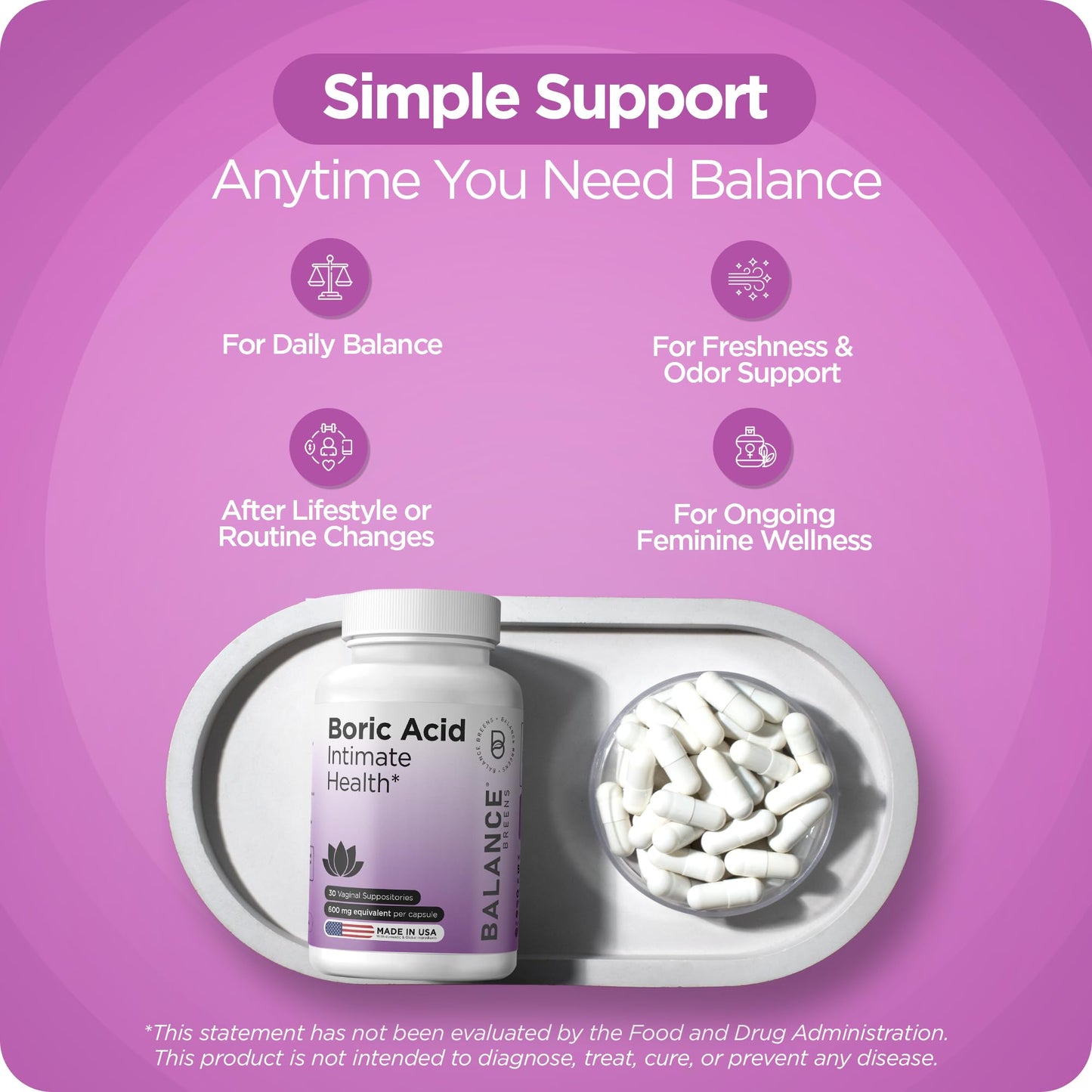Boric Acid Suppositories for Women, 600 mg, 30 Vaginal Use Capsules - pH Balance Pills, Intimate Health Support, Yeast Infection Treatment, Made in USA (Pack of 1) BalancebreensBuy Supplements Australia