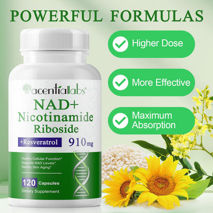 XINSZLIN NAD Supplement, NAD Nicotinamide Riboside Resveratrol 910mg, High Purity NAD Supplement for Healthy Cellular Function, Supports NAD Levels Healthy Skin Aging Dietary Supplement 120 Capsules XINSZLINBuy Supplements Australia