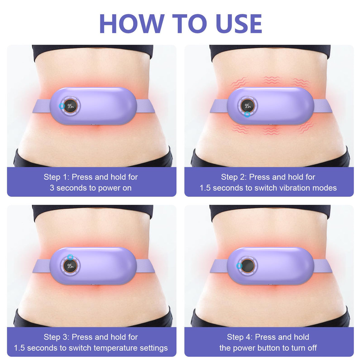 Heating Pad for Period Cramps, 3 Heat Levels and 3 Massage Modes, Portable Heating Pad for Menstrual Cramps Relief, Electric Heat Belt, Christmas Gifts for Women and Girl Stocking Stuffers(Purple) SZOBuy Supplements Australia