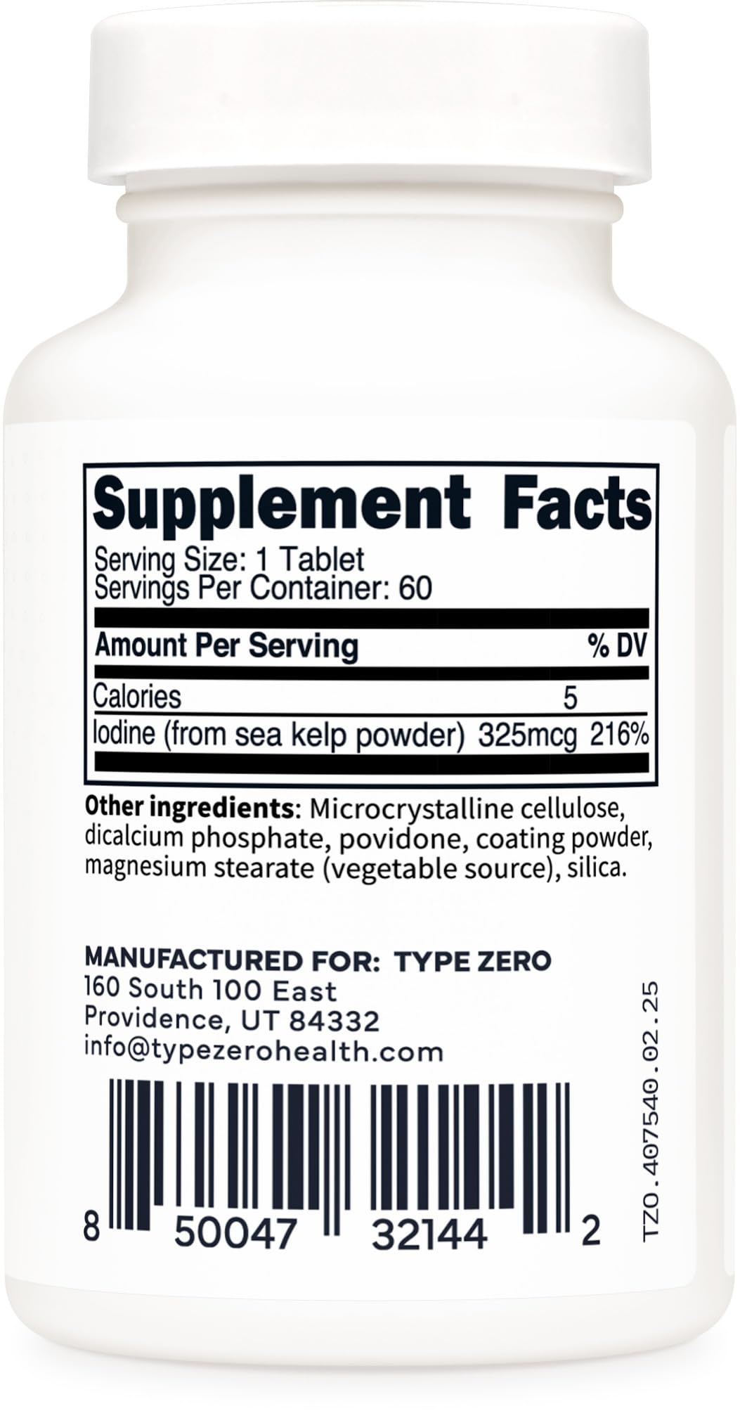 Type Zero Clean Iodine Tablets (60 Servings, 325 MCG Per Serving) - from Sea Kelp, Non-GMO, Gluten Free Type ZeroBuy Supplements Australia