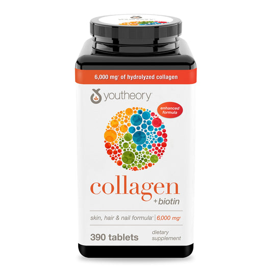 Youtheory Collagen + Biotin - Advanced Collagen Supplement - with Hydrolyzed Peptides, Vitamin C & Vitamin B - Supports Hair Growth, Nail Health & Skin - 390 Tablets Youtheory buy supplements Au