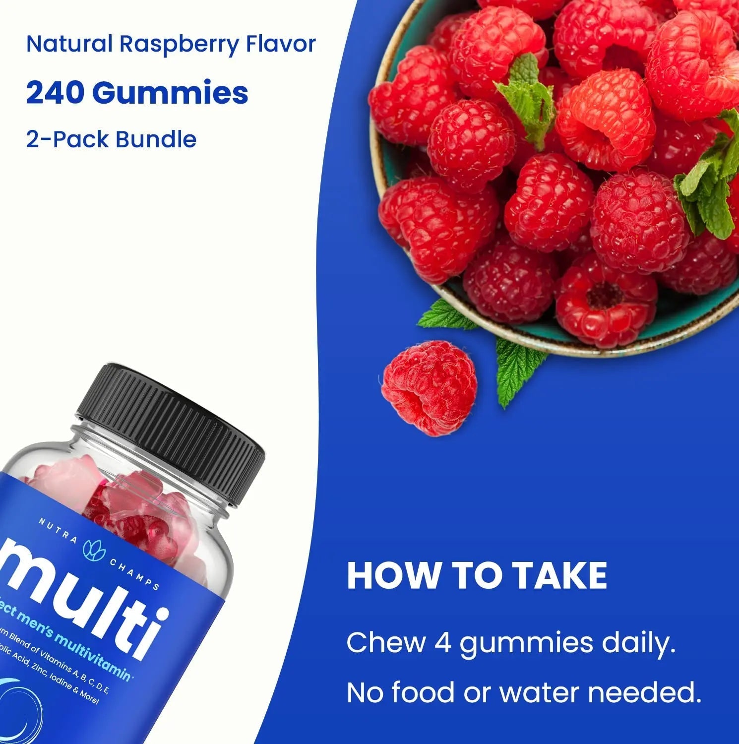 NutraChamps Multivitamin for Men, 240 Count, Vitamins A, B, C, D, E, Biotin, Zinc, Mens Gummy Multivitamins Supplement NutraChampsBuy Supplements Australia