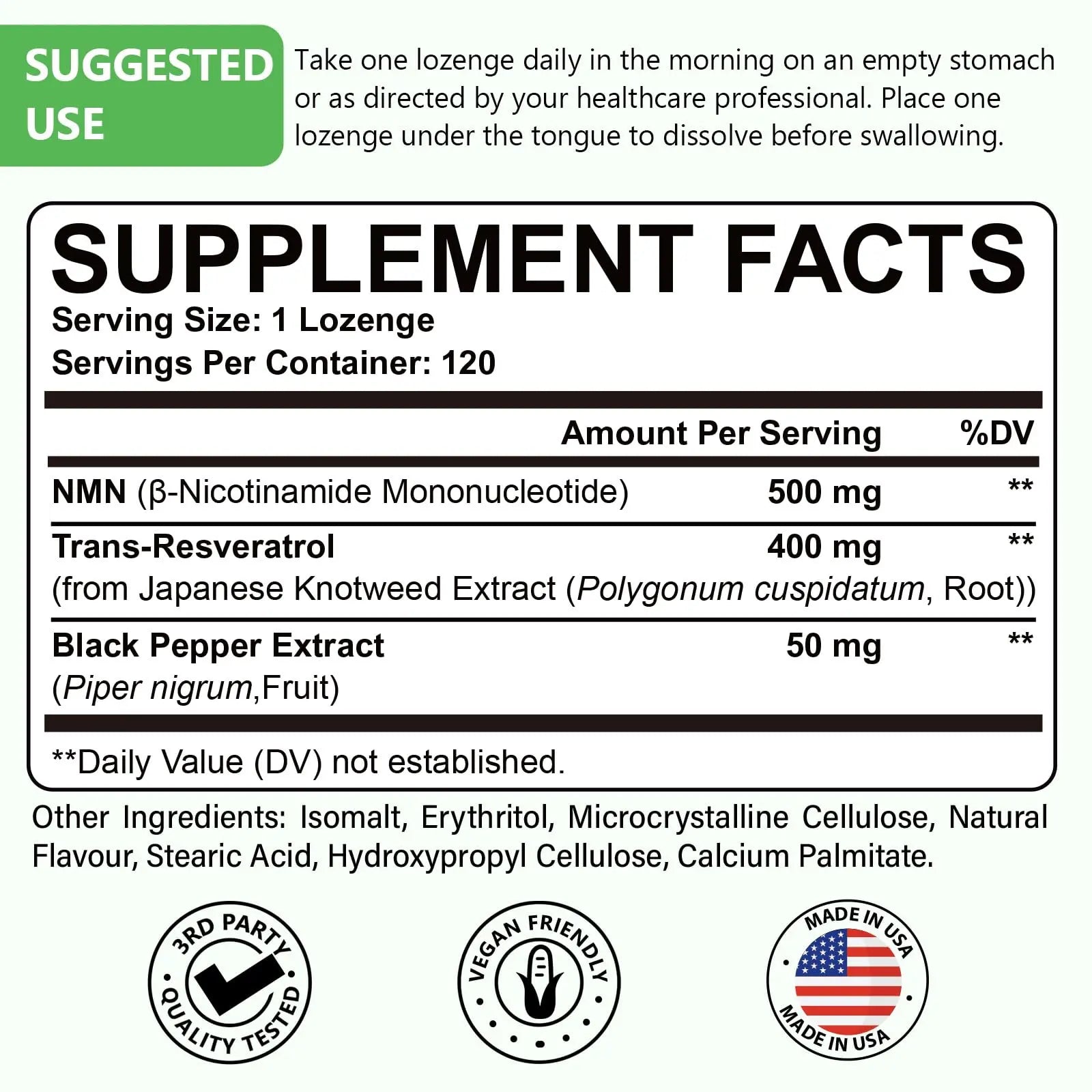 Sublingual NMN 500mg + Trans-Resveratrol 400mg, 3-in-1 Advanced Formula 99% Pure NMN Resveratrol Supplement for Boost* NAD, Cell, Immune, Energy & Muscle, Anti-Aging, 120 Lozenges, 120-Day Supply AscuoliBuy Supplements Australia