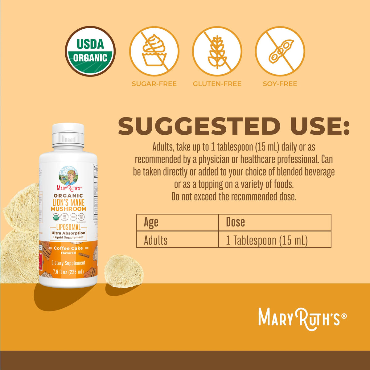 MaryRuth Organics Lions Mane Supplement | Ultra Absorption Liposomal | Full Spectrum Lion's Mane Mushroom | 200mg Beta-Glucans Per Serving | USDA Organic | Vegan | 7.6 oz | 15 Servings MARYRUTH'SBuy Supplements Australia
