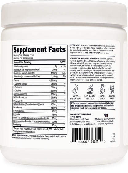 Type Zero AminoBurn (Watermelon Flavored) - Vegan Amino Acids BCAA Drink Sugar-Free Energy Drink Powder & Amino Acids Supplement - Natural Energy Type ZeroBuy Supplements Australia