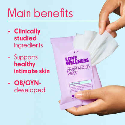 Love Wellness pH Balancing Wipes for Women | Fragrance-Free | Vulva Cleanser for Balanced pH, Intimate Health & Hygiene | Non-Irritating with Aloe Vera for Sensitive Skin | Travel Size | 3-Pack Love WellnessBuy Supplements Australia