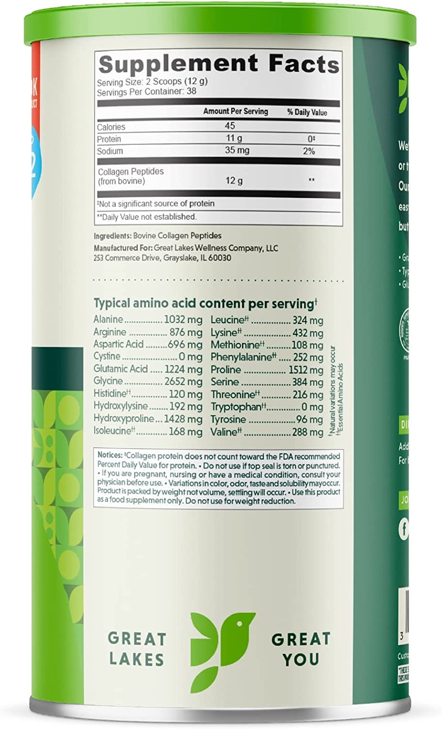 Great Lakes Gelatin Collagen Hydrolysate 454g (UK/EU Compliant can) (3) Great Lakes GelatinBuy Supplements Australia