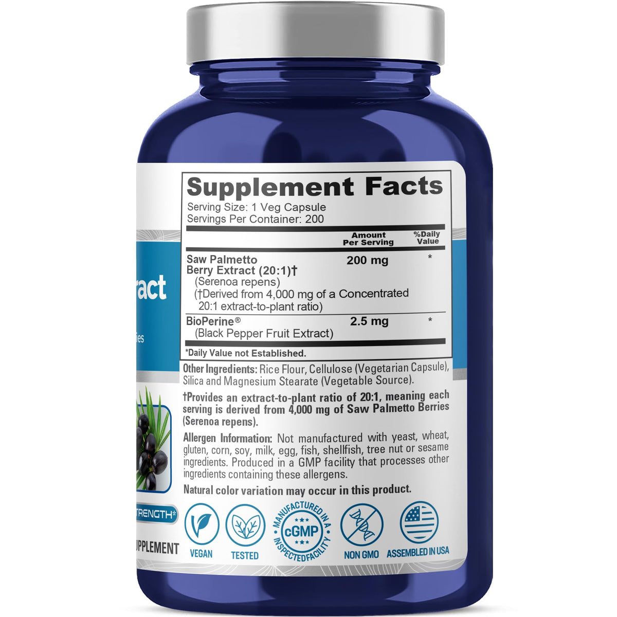NusaPure Saw Palmetto 20:1 Extract, 200 mg Equivalent to 4,000 mg per Veggie Caps 200 Count Non-GMO, Vegan, Vegetarian, Bioperine NusaPureBuy Supplements Australia