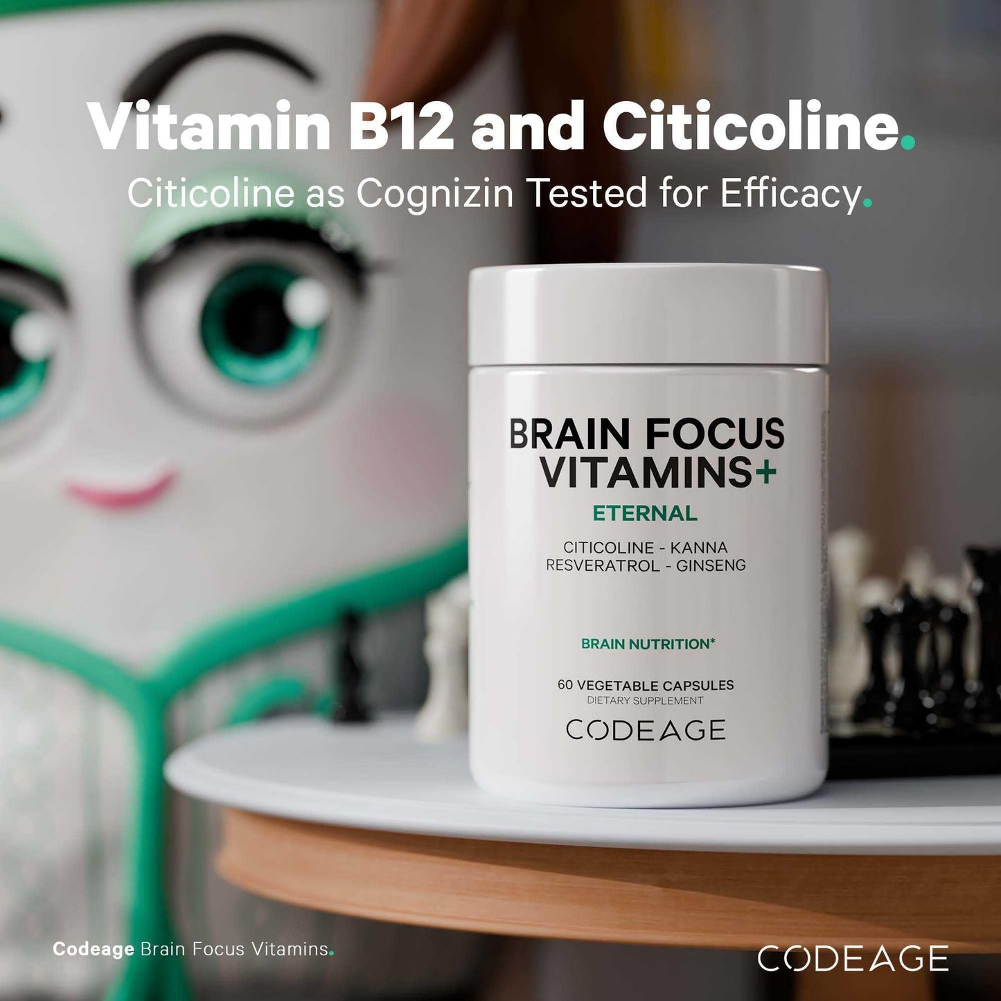 Codeage Brain Focus Vitamins+ Nootropic Supplement with Citicoline as Cognizin, Panax Ginseng, Resveratrol, Gotu Kola, Vitamin B12 Methylcobalamin - Liposomal Delivery - Non-GMO - 60 Capsules CodeageBuy Supplements Australia