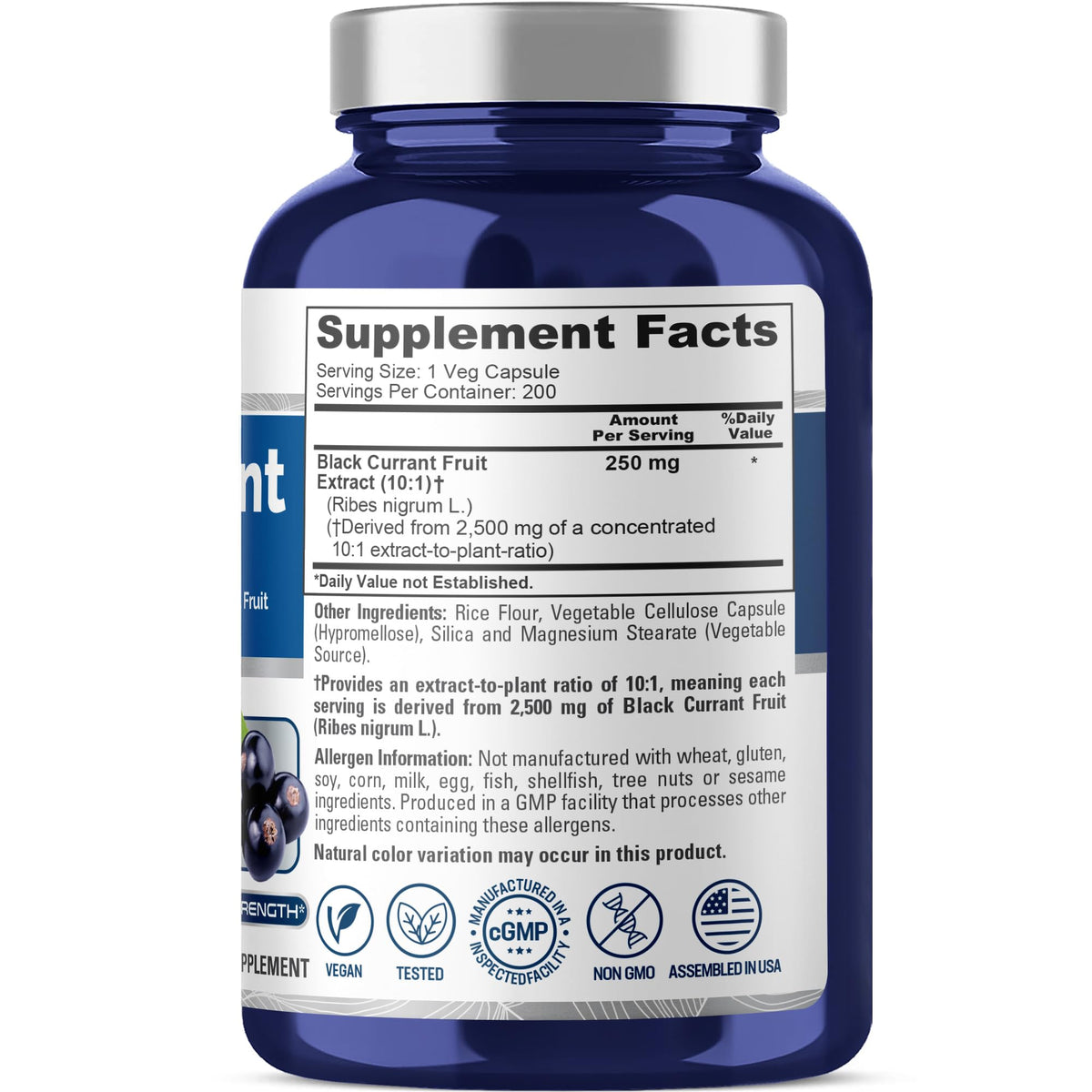 NusaPure Black Currant 10:1 Extract, 250 mg Equivalent to 2,500mg, per Veg Caps 200 Vegan, Non-GMO NusaPureBuy Supplements Australia