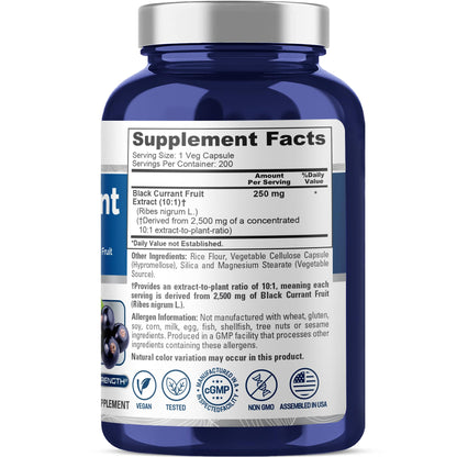 NusaPure Black Currant 10:1 Extract, 250 mg Equivalent to 2,500mg, per Veg Caps 200 Vegan, Non-GMO NusaPureBuy Supplements Australia