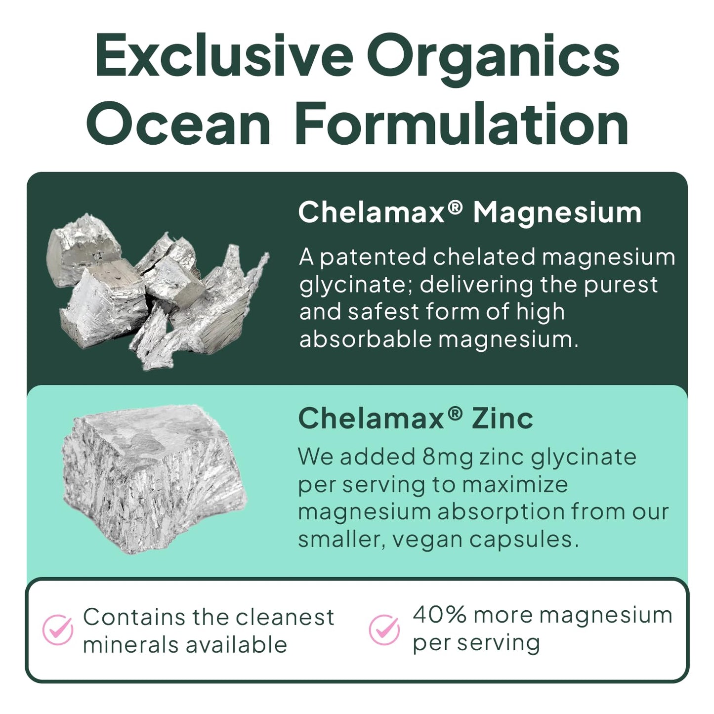 Organics Ocean Pure Magnesium Glycinate with Zinc - Maximum Strength Chelated Magnesium Supplement for Women and Men for Muscle Cramps and Sleep Support - 3 Bottles Organics OceanBuy Supplements Australia