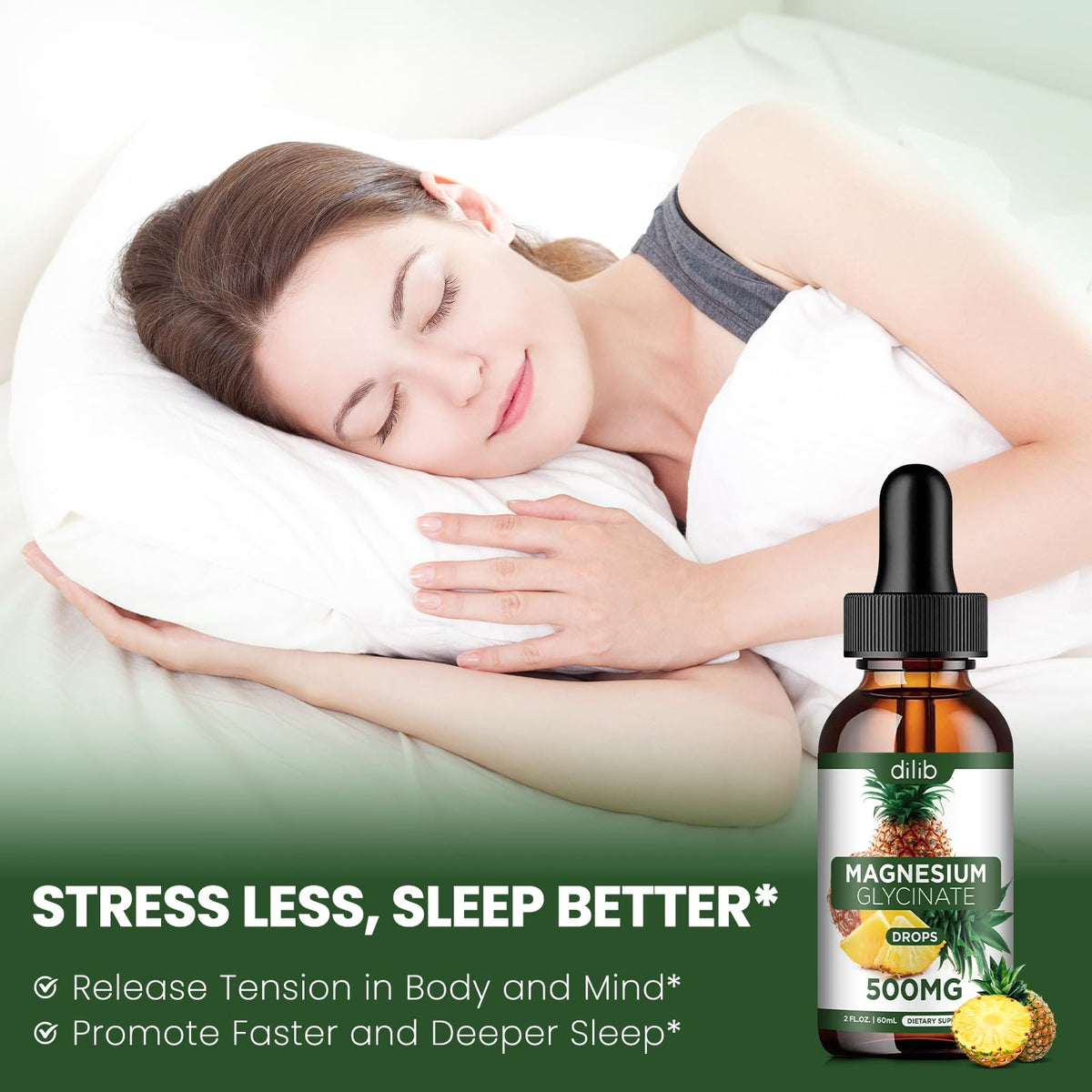 Magnesium Glycinate Supplement, Liquid Magnesium Glycinate Liquid Drops 500mg-Support Stress Relief, Relaxation, Mood, Sleep, Bone & Muscle-2 Fl Oz, Vegan, Pineapple Flavor dilibBuy Supplements Australia
