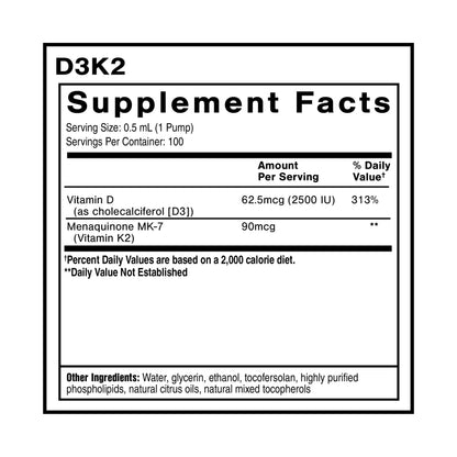Quicksilver Scientific Nanoemulsified D3K2 - Emulsified Liquid Vitamin D3 + K2 MK7 Liposomal Supplement for Heart, Bone Health + Immune Support - Bioactive 2500IU for Enhanced Absorption (1.7oz/50ml) Quicksilver ScientificBuy Supplements Australia