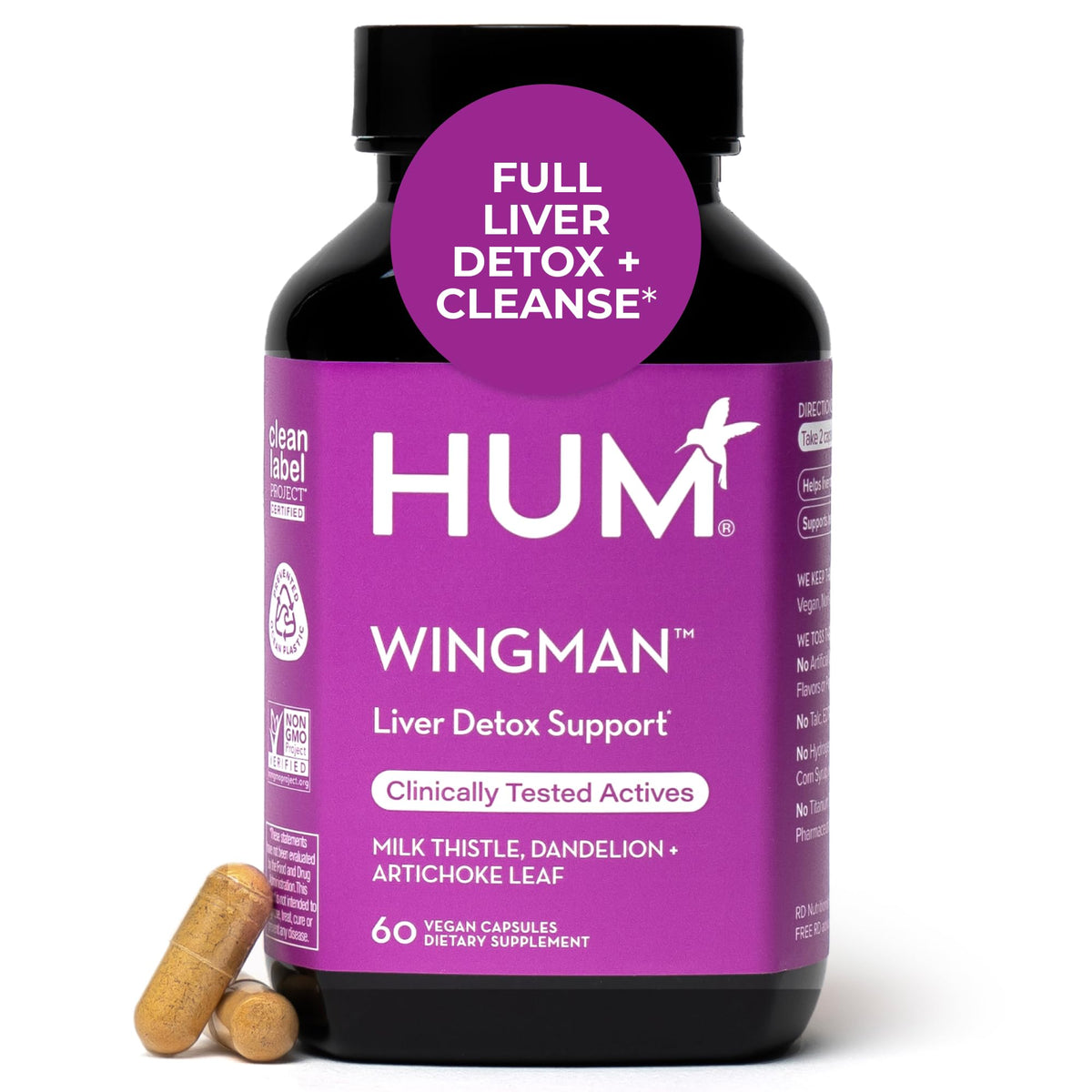HUM Wing Man Liver Support Supplement with Milk Thistle, Dandelion Root Powder & Artichoke Leaf Extract For Liver Health & Function Support, Milk Thistle Supplement Helps Flush Out Toxins, 60 Capsules HUMBuy Supplements Australia