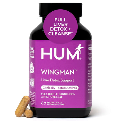 HUM Wing Man Liver Support Supplement with Milk Thistle, Dandelion Root Powder & Artichoke Leaf Extract For Liver Health & Function Support, Milk Thistle Supplement Helps Flush Out Toxins, 60 Capsules HUMBuy Supplements Australia