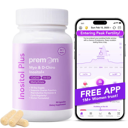 Premom Inositol Plus - 2000mg Myo-Inositol & 50mg D-Chiro Inositol, CoQ10, Folate & Vitamin D3-40:1 Ratio - Supports Hormonal Balance, Ovarian & Reproductive Health - 30 Day Supply PremomBuy Supplements Australia