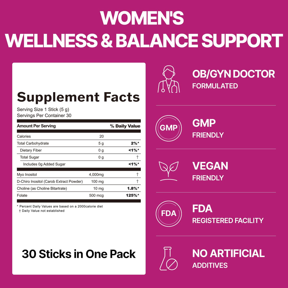 Dr.GET IT Balance Up Inositol 40:1 Myo & D-Chiro with Folate & Choline – Hormone Balance & Reproductive Health Support for Women – Lemon Lime Stick Powder, 30 Servings Dr.GET ITBuy Supplements Australia