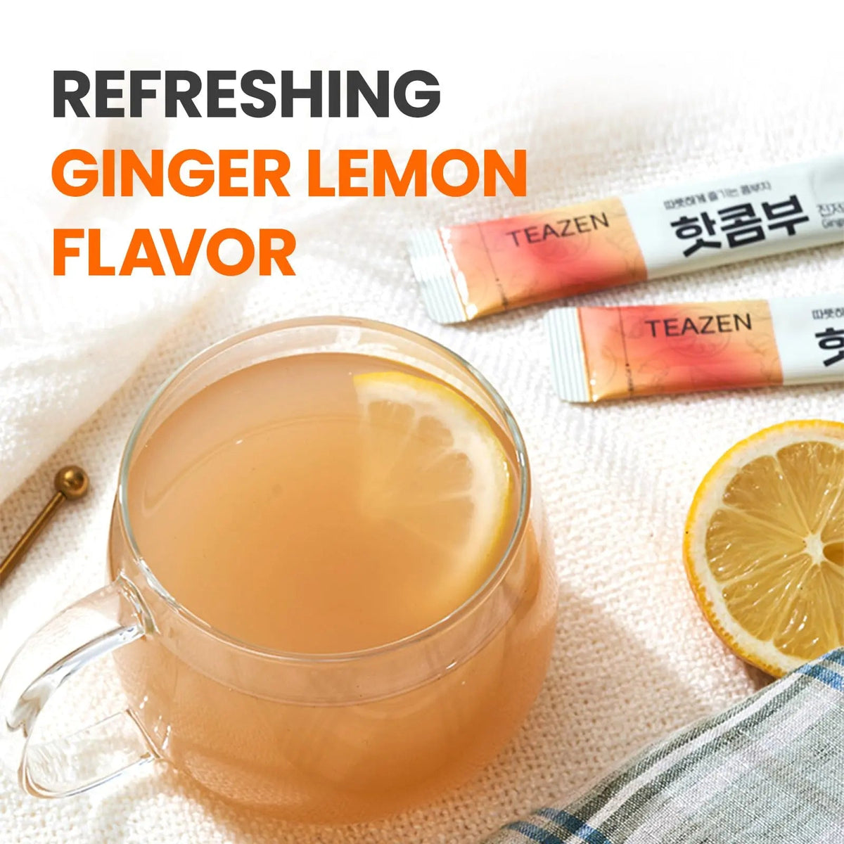 TEAZEN Lemon Ginger Hot Kombucha Tea, Live Probiotics & Postbiotics, Relaxation and Warmth for Colds and Sore Throat, Hydration Drink Mix, Sugar Free, 30 Sticks, 5.29oz TEAZENBuy Supplements Australia