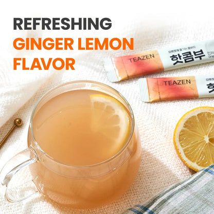 TEAZEN Lemon Ginger Hot Kombucha Tea, Live Probiotics & Postbiotics, Relaxation and Warmth for Colds and Sore Throat, Hydration Drink Mix, Sugar Free, 30 Sticks, 5.29oz TEAZENBuy Supplements Australia