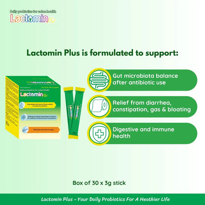 Probiotics - LactominPlus-3 Probiotics Strains - Powder - Sweet Yogurt Flavor - 30 Sticks x 3g (1month), 1.5 Billion CFU, with Prebiotics(FOS), Constipation & Bloating Relief, Microencapsulated LactominBuy Supplements Australia