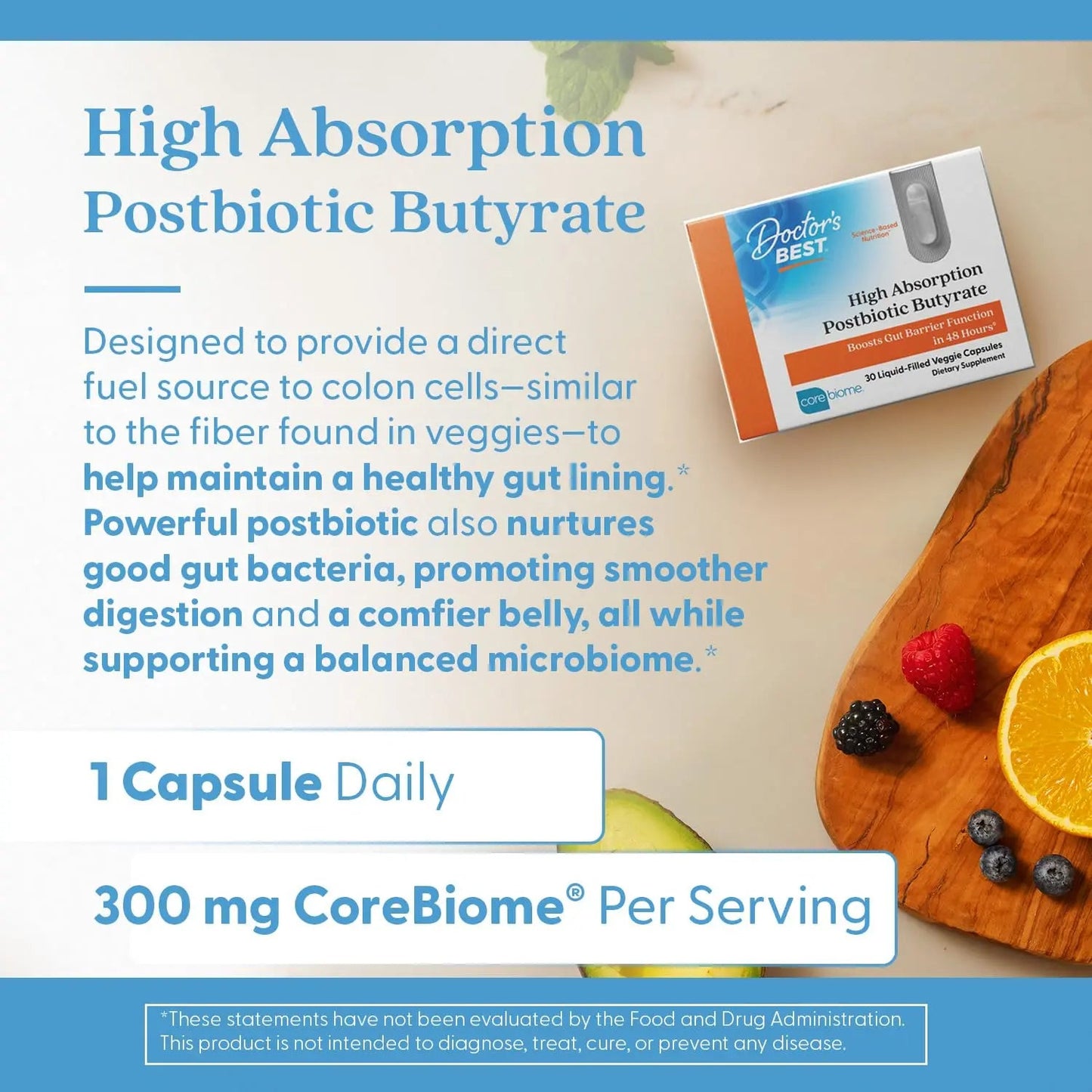Doctor's BEST High Absorption Postbiotic Butyrate Featuring Corebiome, Gut & Immune Health, Non-GMO, Gluten Free, Soy Free, Vegan, 30 Liquid Veggie Caps Doctor's BESTBuy Supplements Australia