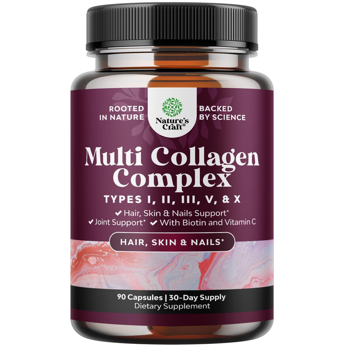 Advanced Multi Collagen Complex - Ageless Multi Collagen Peptides Supplements with Type 1 2 3 5 & X & Biotin for Hair, Skin and Nails Vitamins - Biotin Supplements for Women & Men - 90 Count Natures CraftBuy Supplements Australia