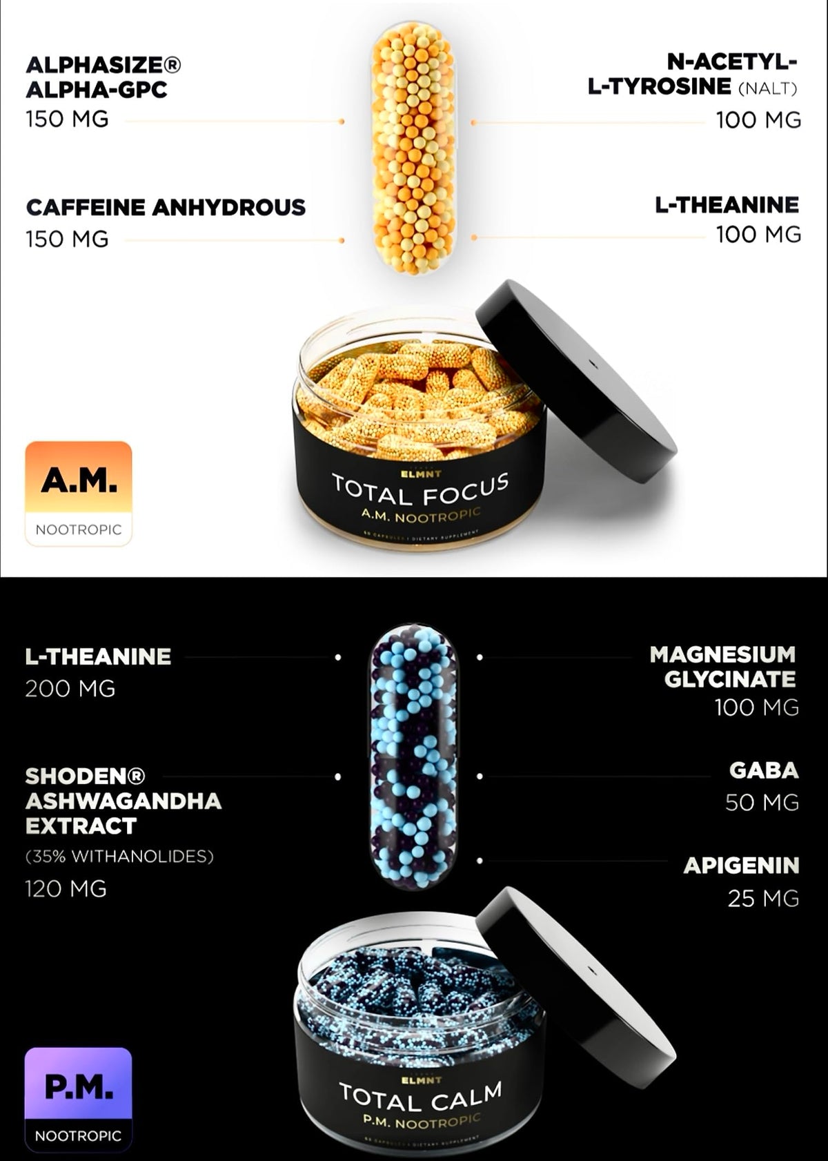 AMPM Nootropic Total Focus + Calm 9X Strength w. Caffeine, L-Theanine, Alpha GPC, L-Tyrosine, Ashwagandha - X-Release Energy Pills Nootropics Brain Support Supplements for Memory and Focus Supplement TERRA ELMNTBuy Supplements Australia